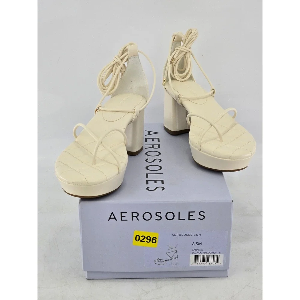 Aerosoles Caramia Sandals Women 8.5 Eggnog Lace Up Quilted Block Heel - New